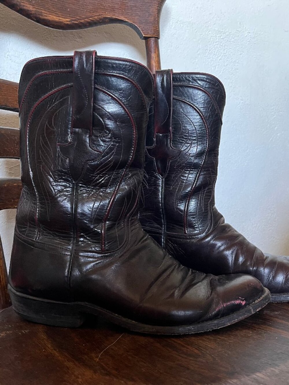 Lucchese Vintage Western Cowboy Boots Men's 10 Oxblood Leather